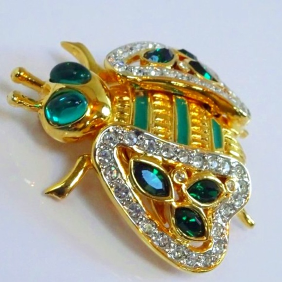 VALENTINO Garavani Crystal Poured Glass Pate de Verre Gripoix Bug Bee Pin Brooch - Picture 4 of 15